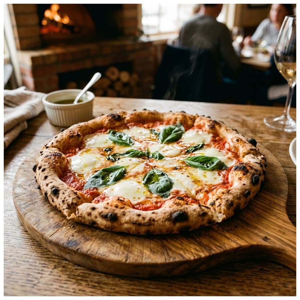 Pizza Margherita al forno a legna